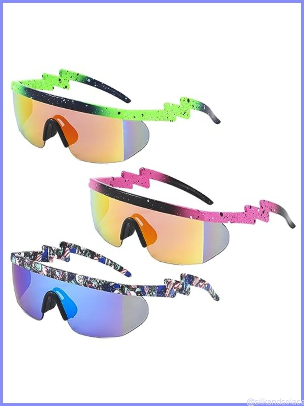 3 Pair Retro Semi Rimless Sunglasses 80s 90s Unisex UV Protection